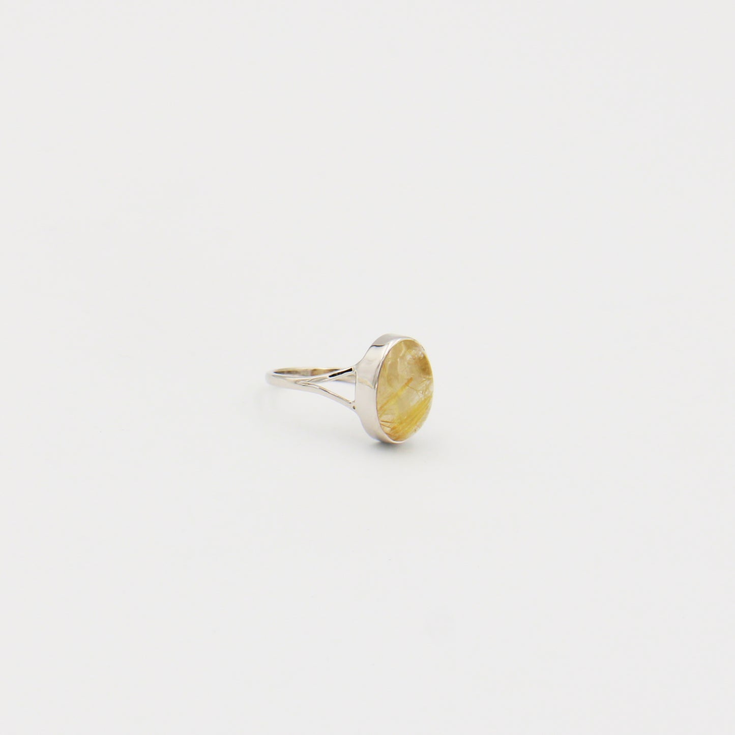 Rutilated Quartz Oval Split Shank Sterling Ring Size 8
