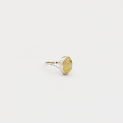 Rutilated Quartz Oval Split Shank Sterling Ring Size 8