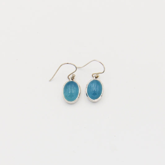 Aquamarine Cabochon Oval Sterling Earrings