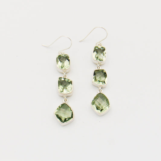 Green Amethyst Triple Sterling Earrings