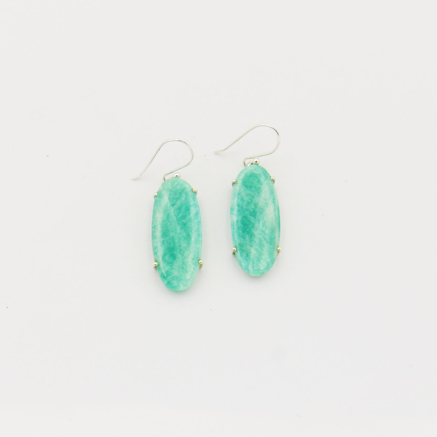 Amazonite Oval Sterling Prong Set Earrings