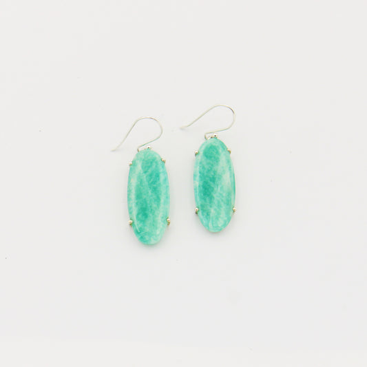 Amazonite Oval Sterling Prong Set Earrings