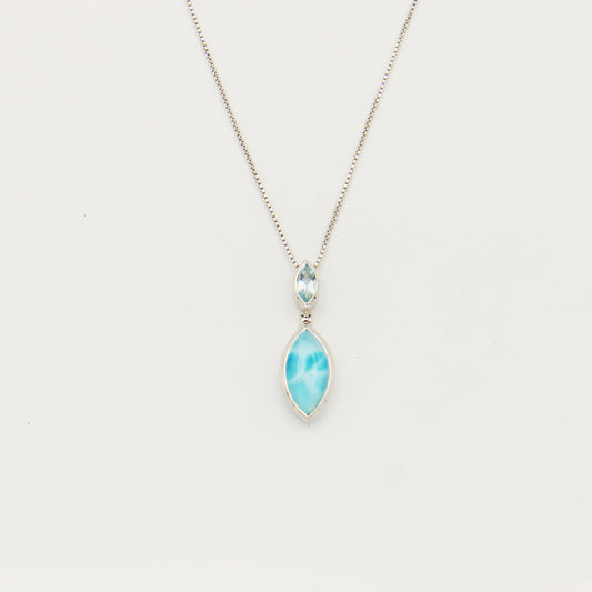 Larimar & Blue Topaz Marquise Sterling Necklace 18"
