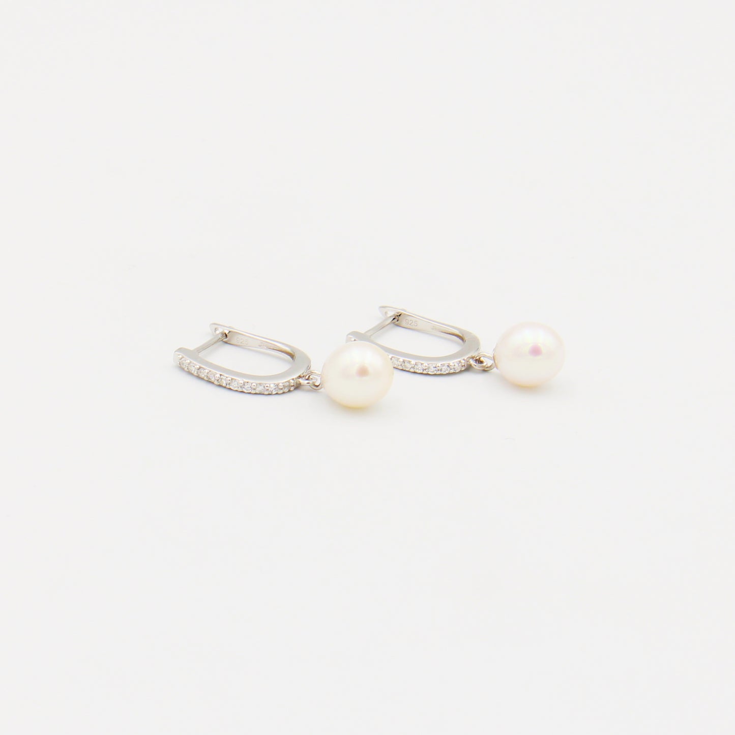 CZ Pearl Drop Sterling Huggie Earrings