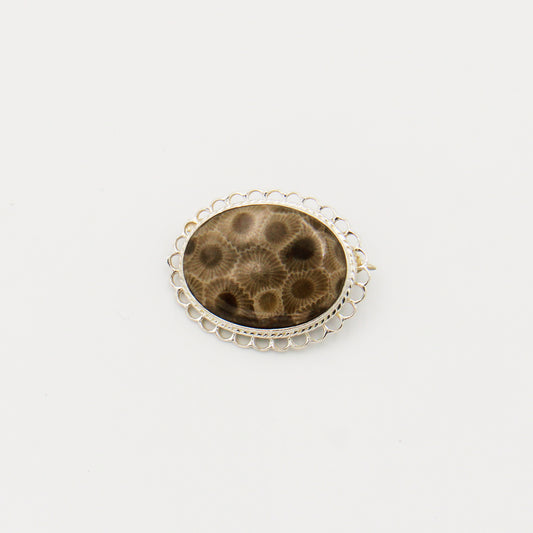 Petoskey Stone Sterling Brooch