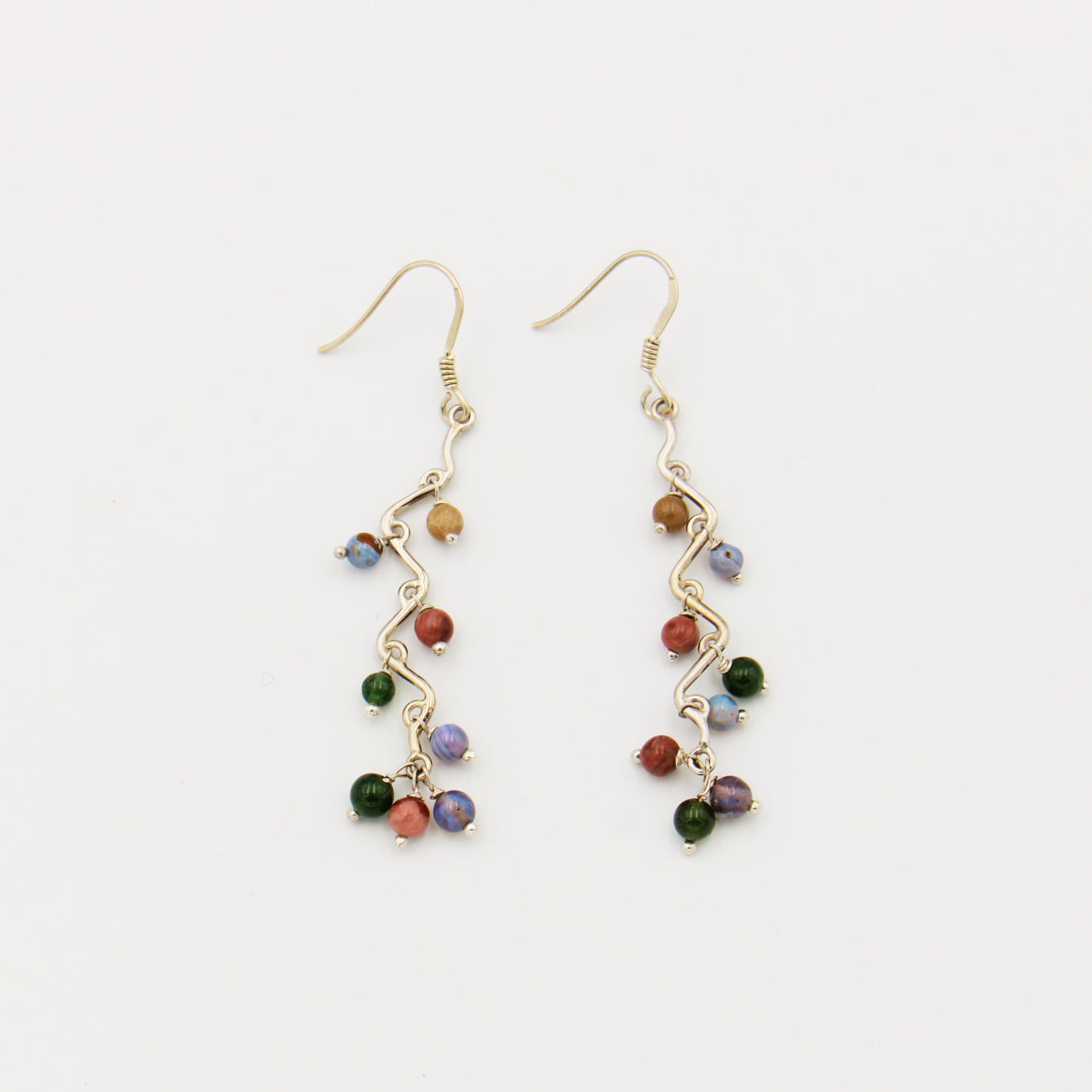 Local Stone Bead Sterling Twig Earrings