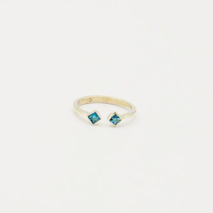 London Blue Topaz Two Tiny Squares Sterling Ring