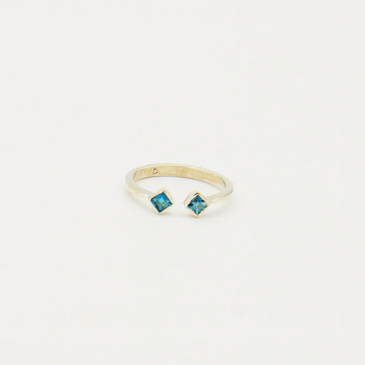 London Blue Topaz Two Tiny Squares Sterling Ring