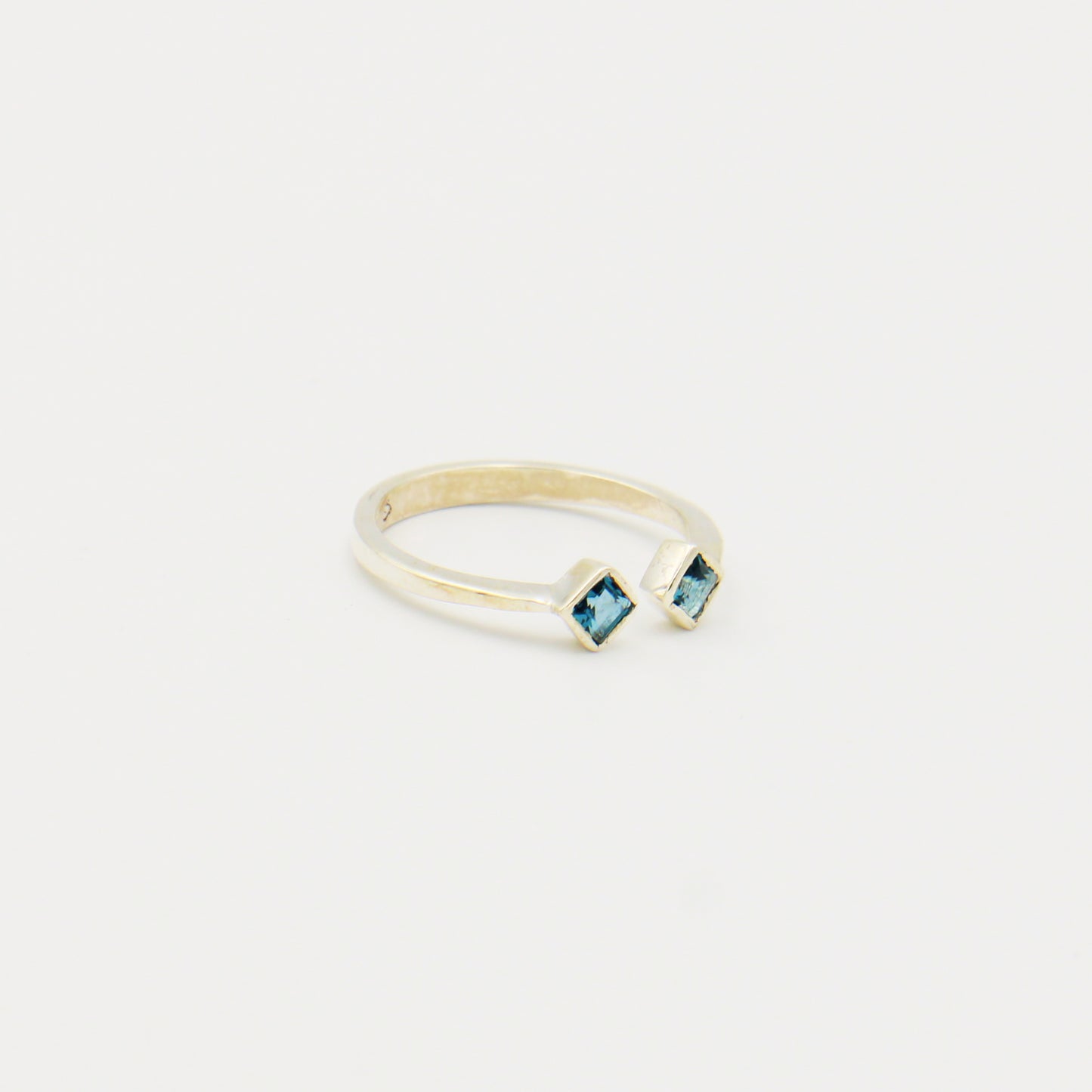 London Blue Topaz Two Tiny Squares Sterling Ring