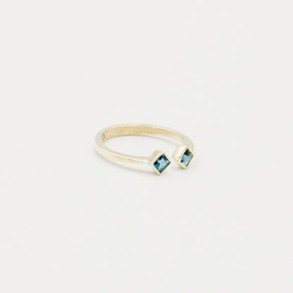 London Blue Topaz Two Tiny Squares Sterling Ring