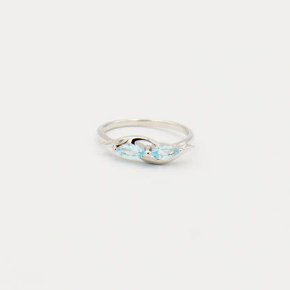 Blue Topaz Double Marquise Dainty Sterling Ring Size 7