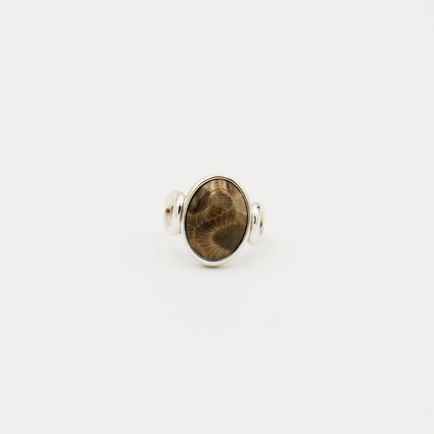 Petoskey Stone Oval Loop Band Sterling Ring Size 8