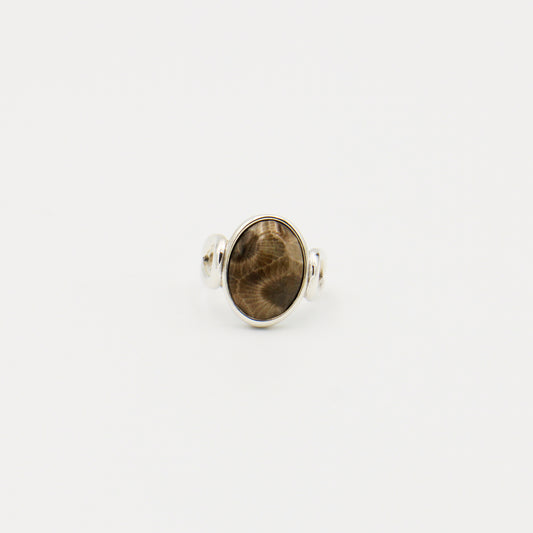 Petoskey Stone Oval Loop Band Sterling Ring Size 8