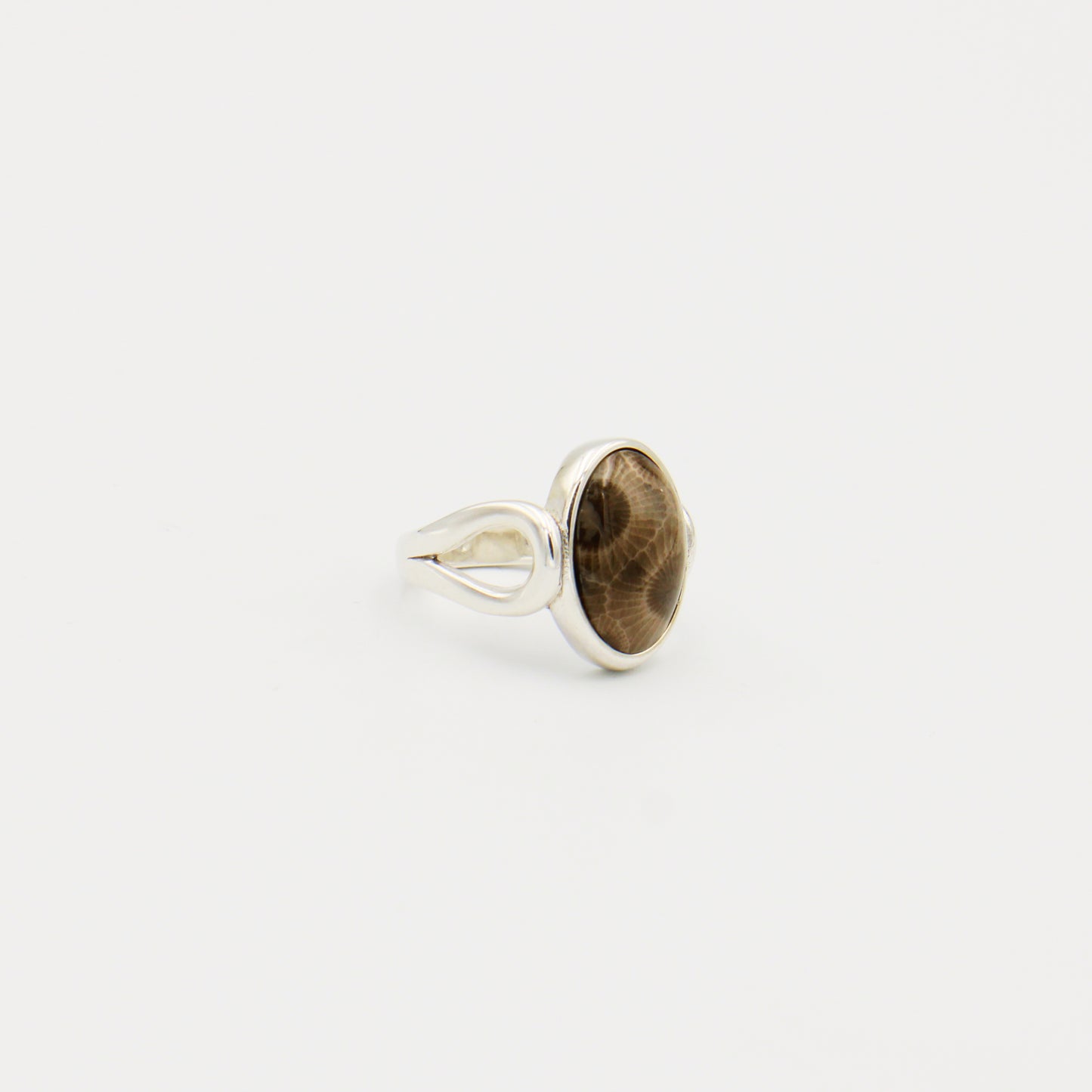 Petoskey Stone Oval Loop Band Sterling Ring Size 8