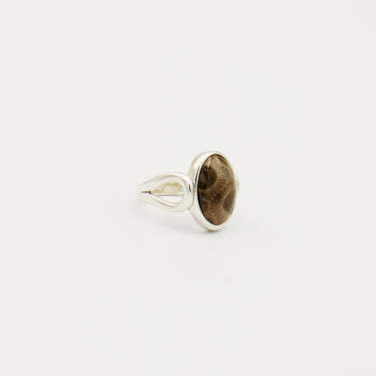 Petoskey Stone Oval Loop Band Sterling Ring Size 8