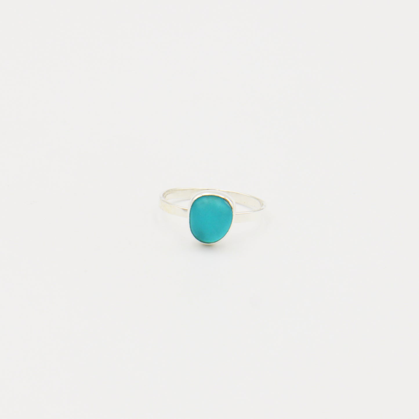 Beach Glass Ice Blue Ovoid Sterling Ring Size 6