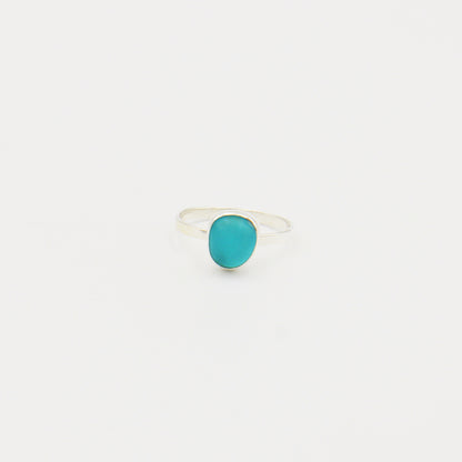 Beach Glass Ice Blue Ovoid Sterling Ring Size 6