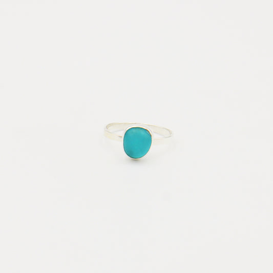 Beach Glass Ice Blue Ovoid Sterling Ring Size 6