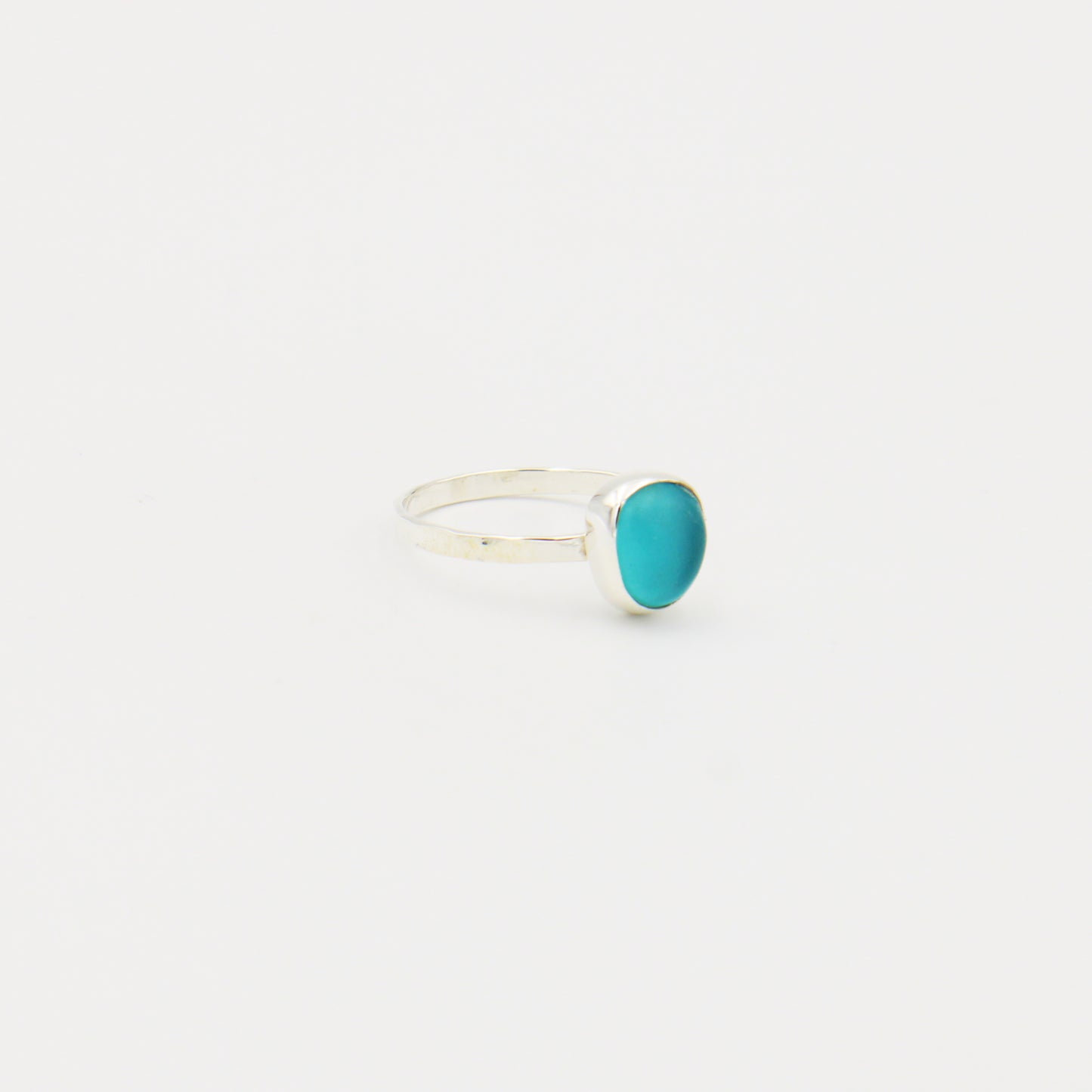 Beach Glass Ice Blue Ovoid Sterling Ring Size 6