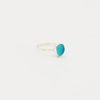 Beach Glass Ice Blue Ovoid Sterling Ring Size 6