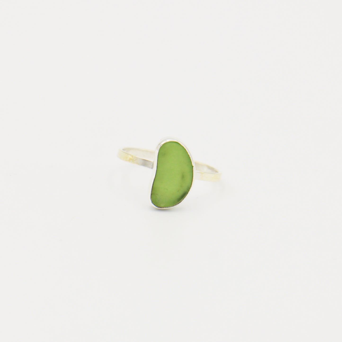 Beach Glass Ice Green Bean Sterling Ring Size 8