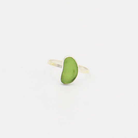 Beach Glass Ice Green Bean Sterling Ring Size 9