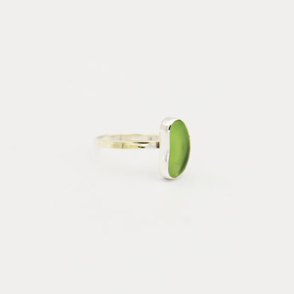 Beach Glass Ice Green Bean Sterling Ring Size 8
