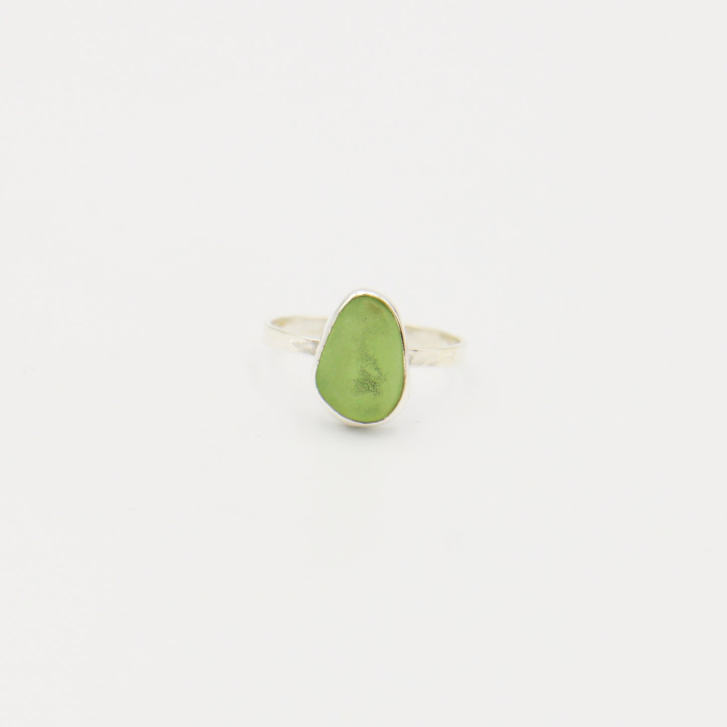 Beach Glass Ice Green Ovoid Sterling Ring Size 7