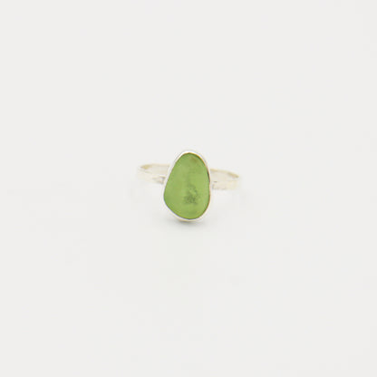 Beach Glass Ice Green Ovoid Sterling Ring Size 7