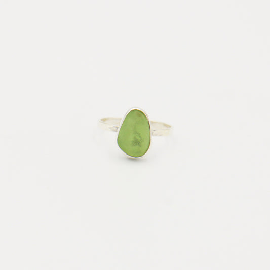 Beach Glass Ice Green Ovoid Sterling Ring Size 7