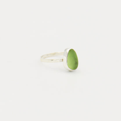 Beach Glass Ice Green Ovoid Sterling Ring Size 7