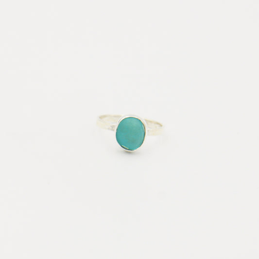 Beach Glass Ice Blue Ovoid Sterling Ring Size 6