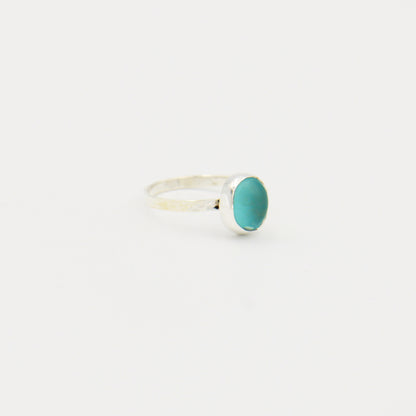 Beach Glass Ice Blue Ovoid Sterling Ring Size 6