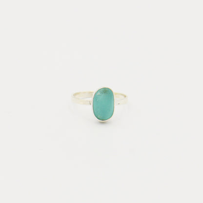Beach Glass Ice Blue Long Oval Sterling Ring Size 7