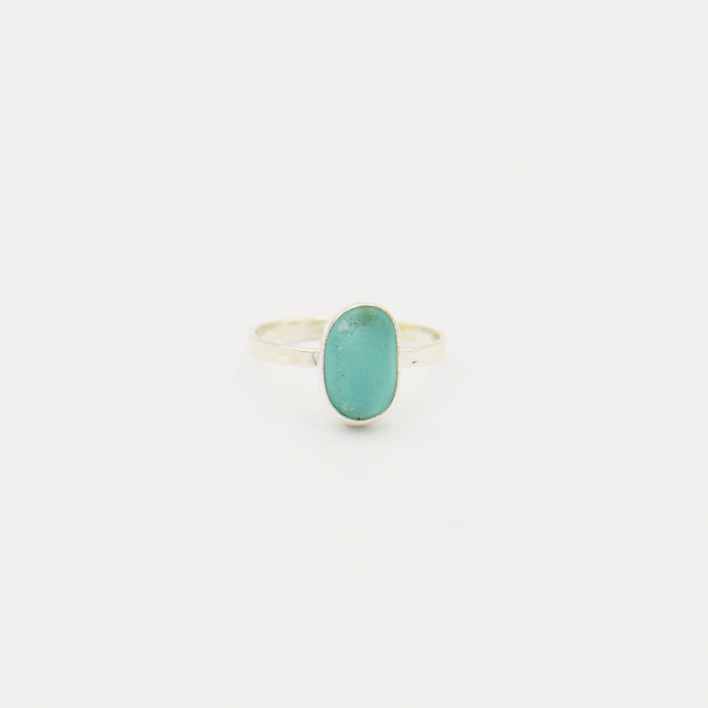 Beach Glass Ice Blue Ovoid Sterling Ring Size 6
