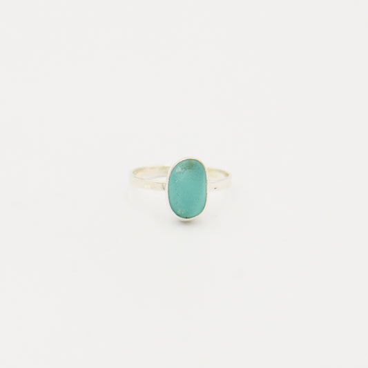 Beach Glass Ice Blue Ovoid Sterling Ring Size 6