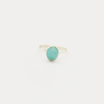 Beach Glass Ice Blue Oval Sterling Ring Size 7