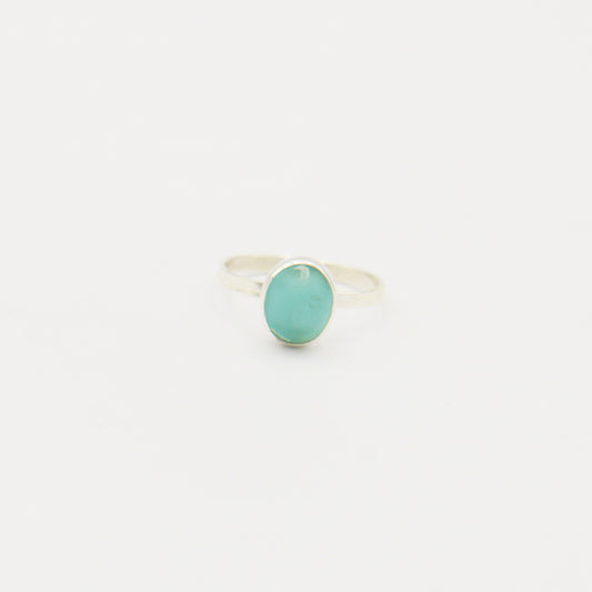 Beach Glass Ice Blue Oval Sterling Ring Size 7