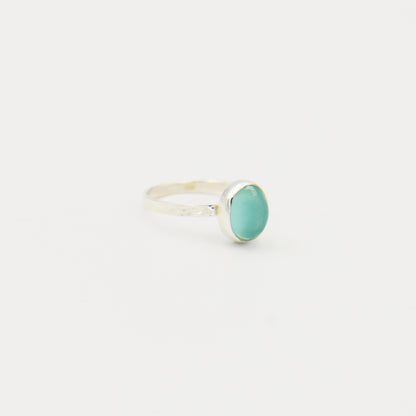 Beach Glass Ice Blue Oval Sterling Ring Size 7
