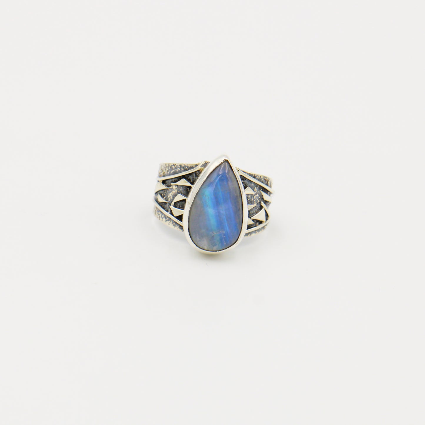 Moonstone Pear Textured Oxidized Sterling Ring Size 10