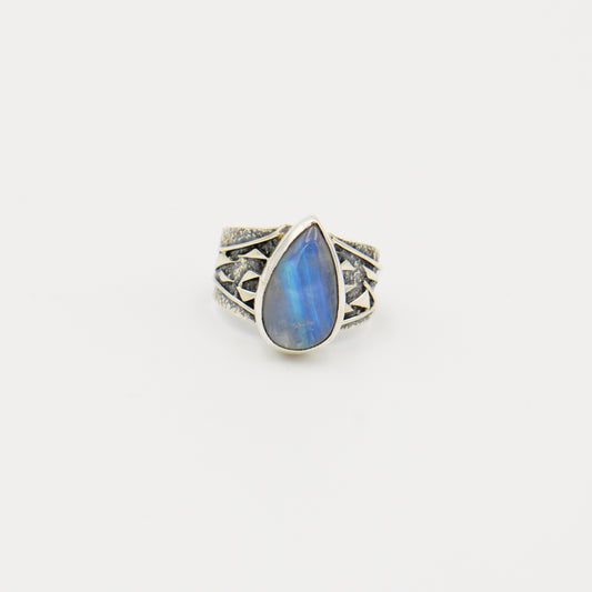 Moonstone Pear Textured Oxidized Sterling Ring Size 10