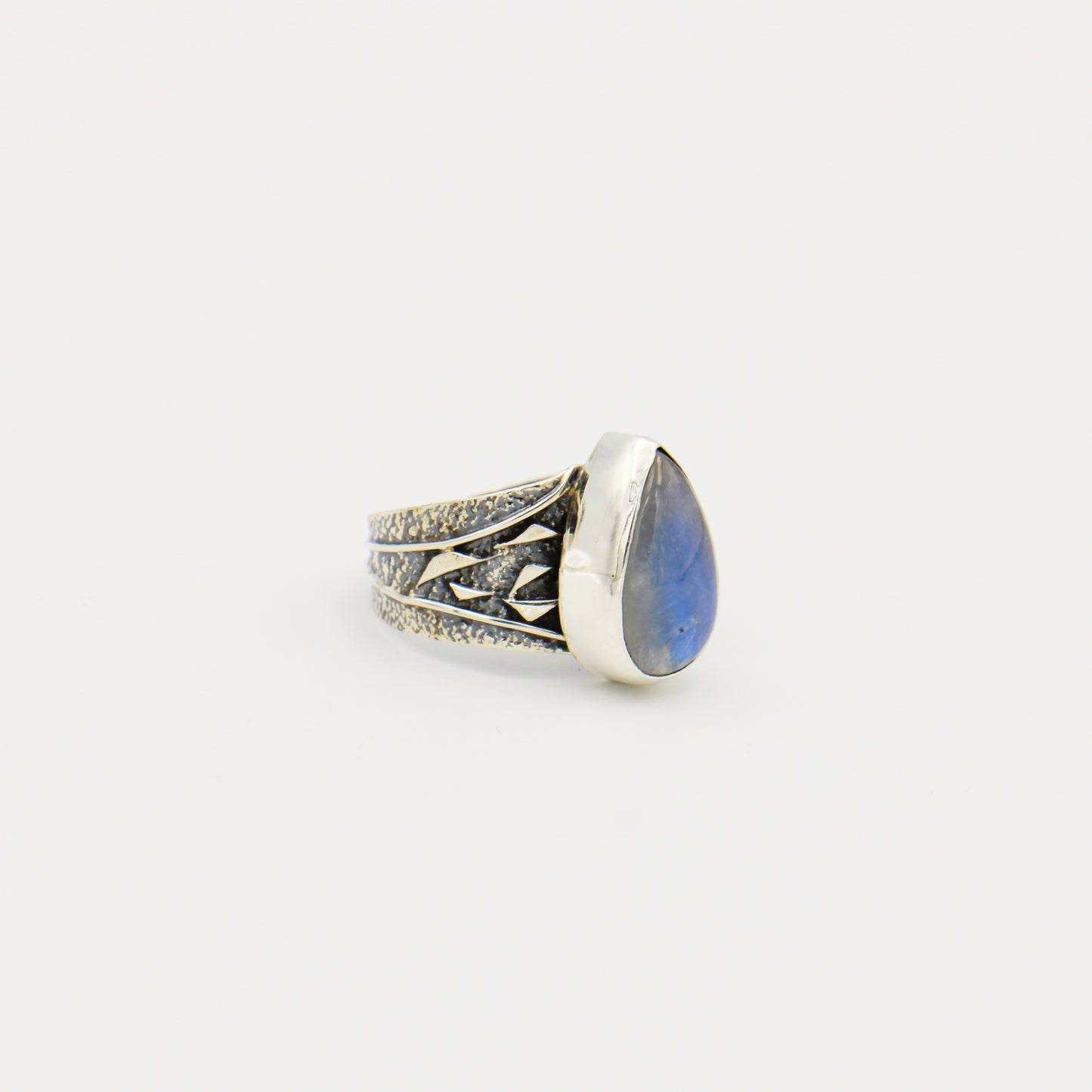 Moonstone Pear Textured Oxidized Sterling Ring Size 10