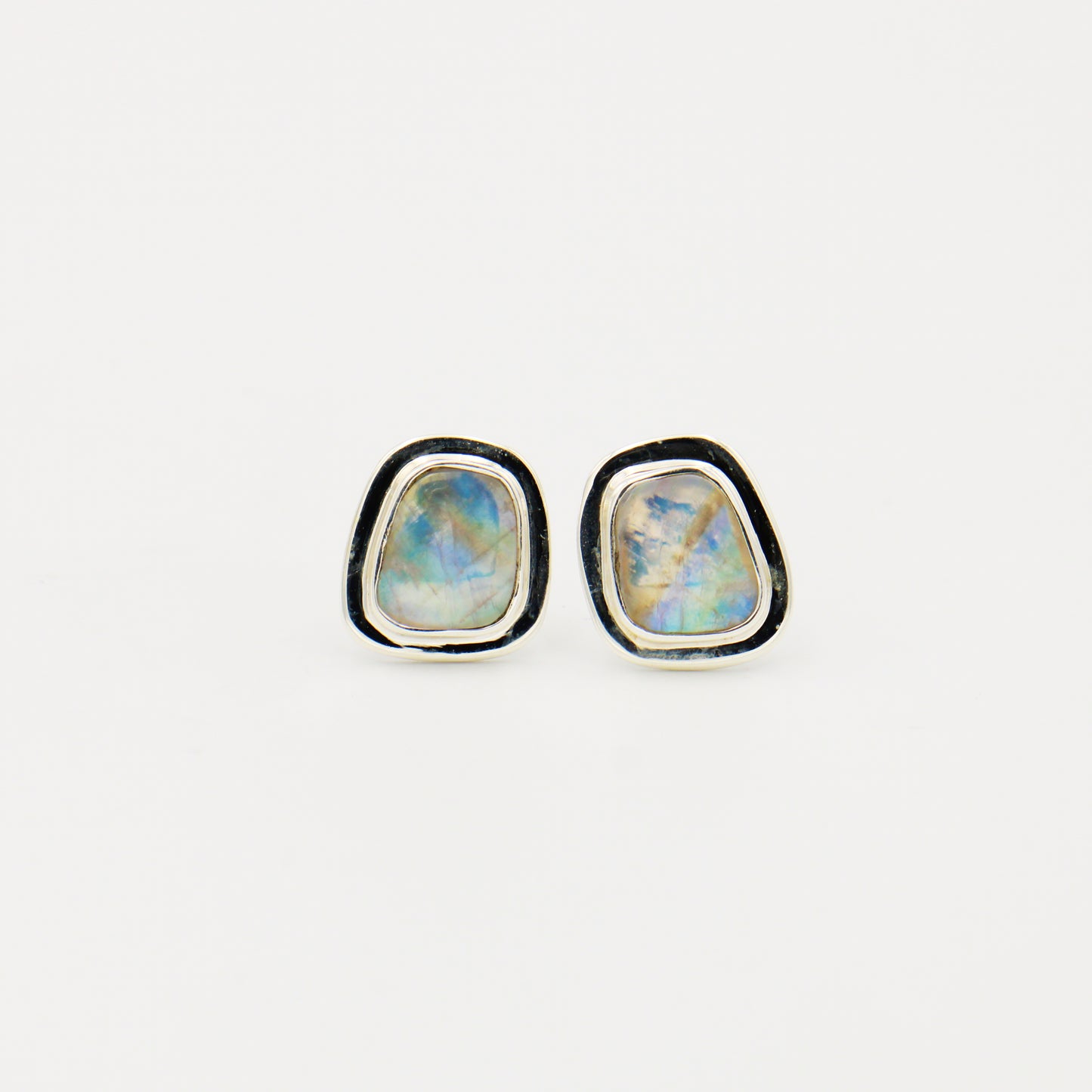 Moonstone Mirror Bezel Sterling Studs