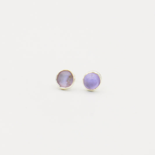 Beach Glass Purple Round Sterling Studs
