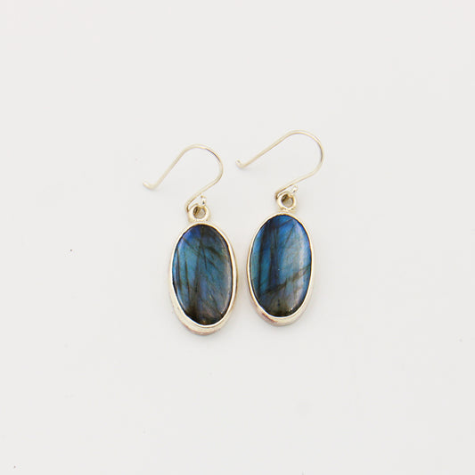Labradorite Oval Drop Sterling Earrings