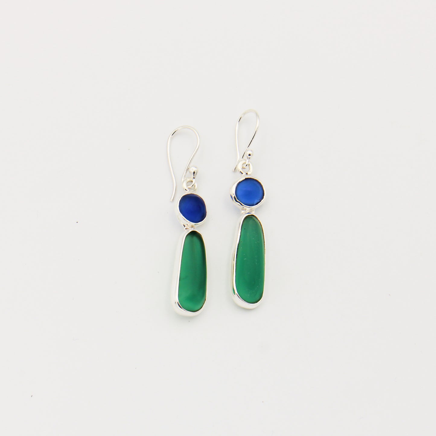 Beach Glass Green & Blue Drop Sterling Earrings