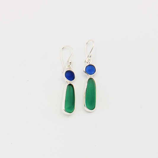 Beach Glass Green & Blue Drop Sterling Earrings