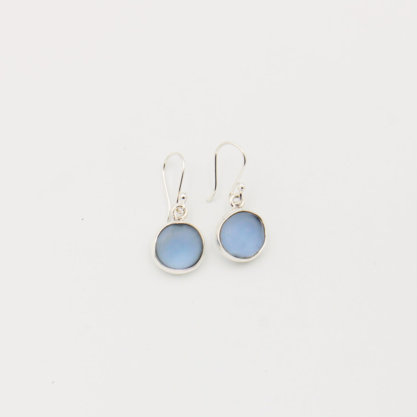 Beach Glass Blue Round Sterling Earrings
