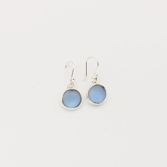 Beach Glass Blue Round Sterling Earrings