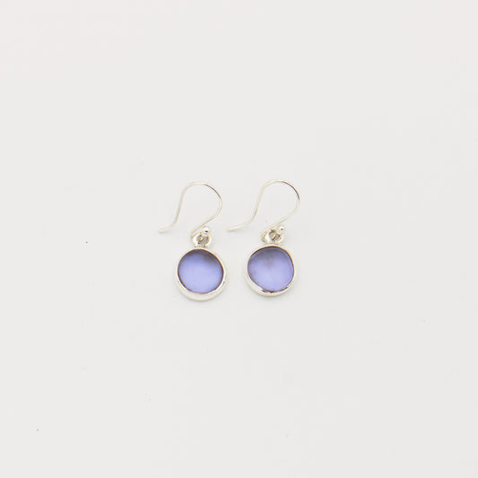 Beach Glass Purple Round Sterling Earrings